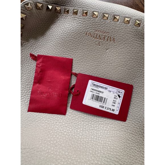 VALENTINO Garavani Rockstud Dove Gray Small Hobo Crossbody Shoulder Bag - FLAW - Picture 11 of 11